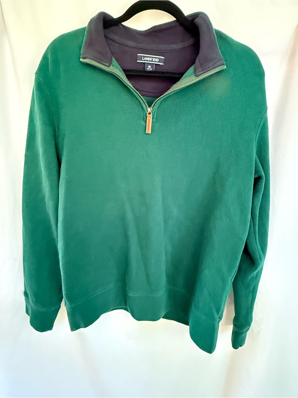 Lands' End Men's Emerald Green Quarter-Zip Fleece with Navy Trim
